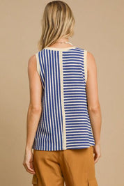 Umgee Round Neck Texture Striped Tank Tank Tops