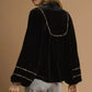 Umgee Velvet Long Sleeve Blouse with Contrast Trim - DAVERRI FASHIONS