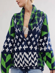 Green One Size Collared Neck Long Sleeve Cardigan | Cardigans Daverri Fashions