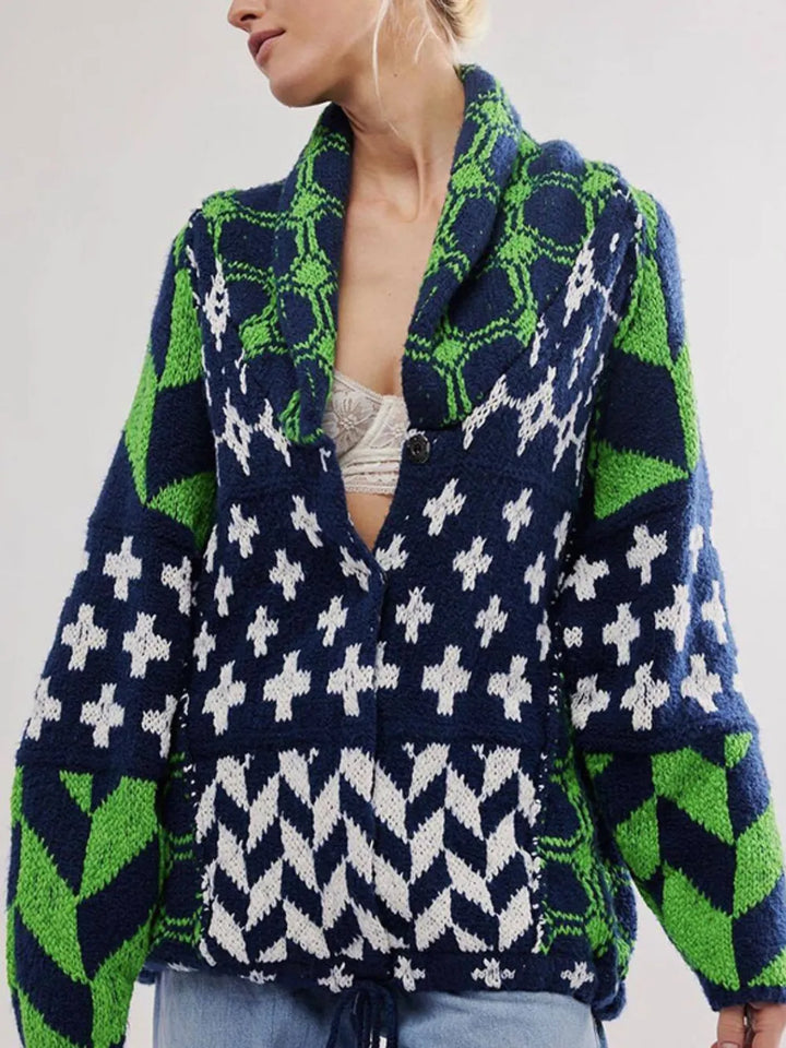 Green One Size Collared Neck Long Sleeve Cardigan | Cardigans Daverri Fashions
