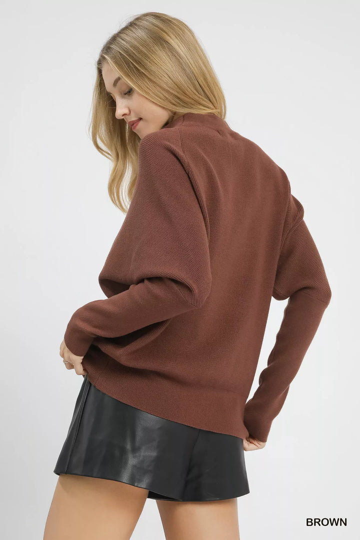 Umgee Draped Turtleneck Long Sleeve Knit Top | Daverri Fashions