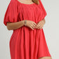 Umgee Full Size Squared Neck Puff Sleeve Mini Dress Mini Dresses
