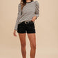 Annie Wear Striped Round Neck Puff Sleeve French Terry Top Tops