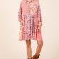 Mittoshop Coral Pink Floral Button Detail Long Sleeve Shirt Dress Mini Dresses