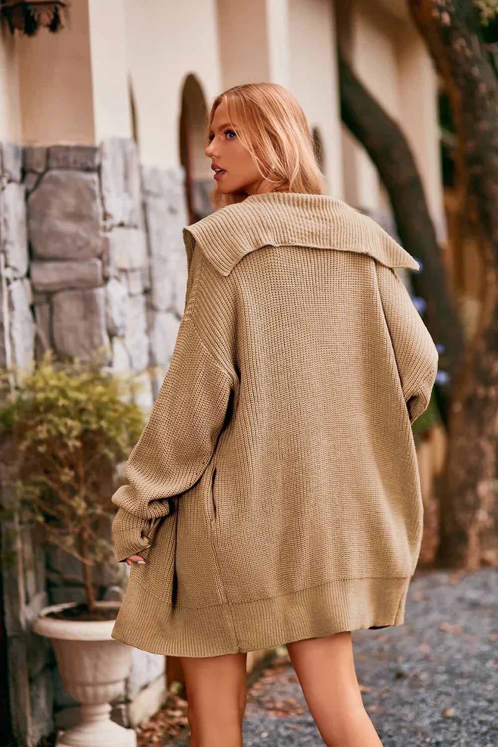 Collared Neck Button-Up Cardigan with Pockets - DAVERRI FASHIONS