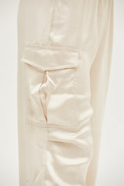 Satin Drawstring Hem Cargo Pants Bottoms