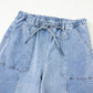 Wide Leg Drawstring Raw Hem Jeans - DAVERRI FASHIONS
