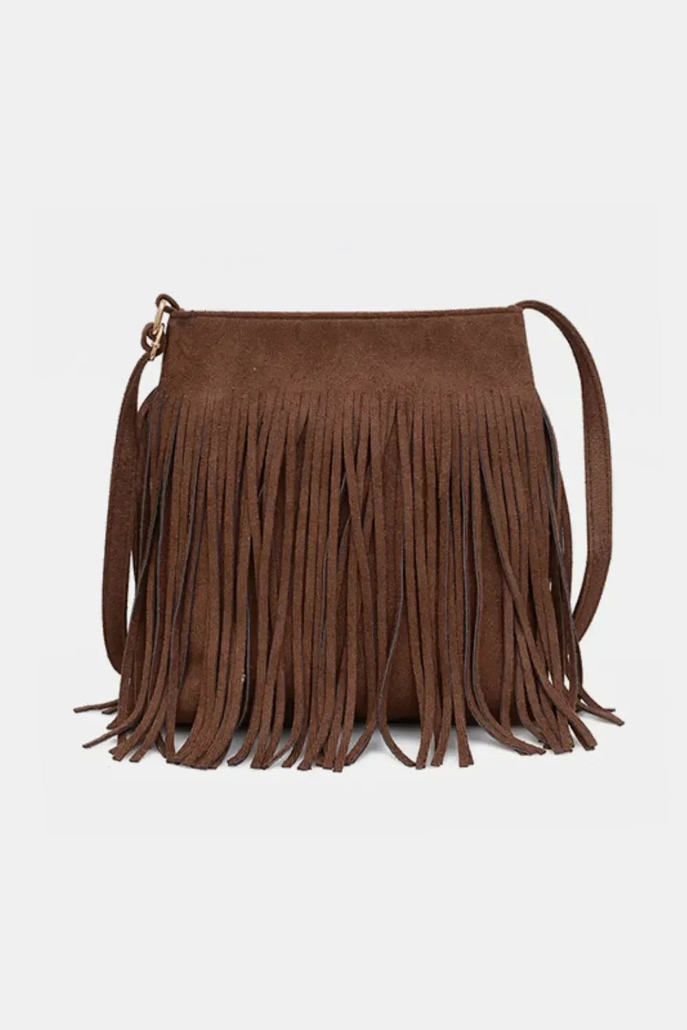 Suede Fringe Shoulder Bag - DAVERRI FASHIONS