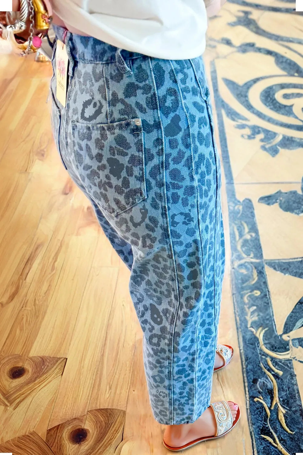 Leopard Print High-Waisted Relaxed Fit Jeans | Jeans Daverri Fashions