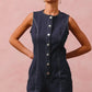 SO ME Button Up Front Washed Denim Sleeveless Romper Rompers