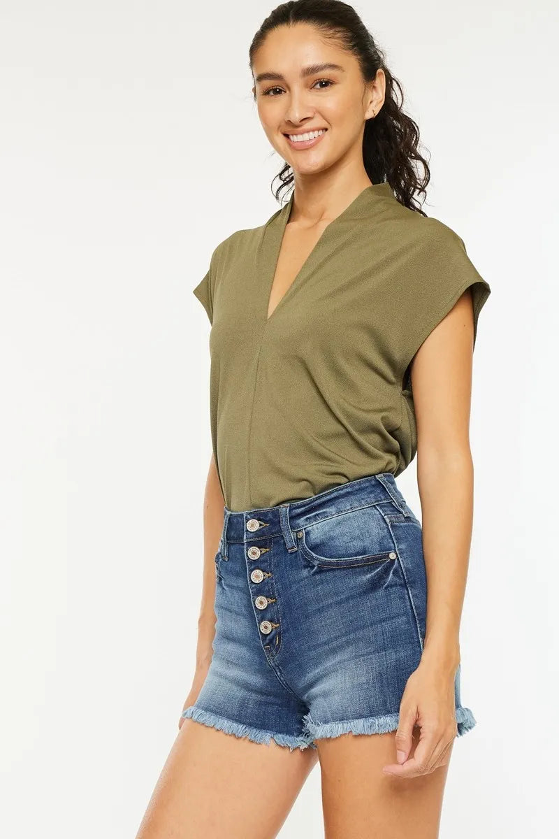 Kancan High Rise Frayed Hem Denim Shorts Denim Shorts