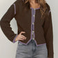 Button-Front Cardigan with Contrast Trim - DAVERRI FASHIONS