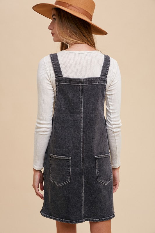 Annie Wear Wide Strap Denim Overall Dress with Pockets Mini Dresses