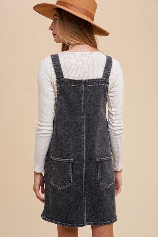 Annie Wear Wide Strap Denim Overall Dress with Pockets - DAVERRI FASHIONS