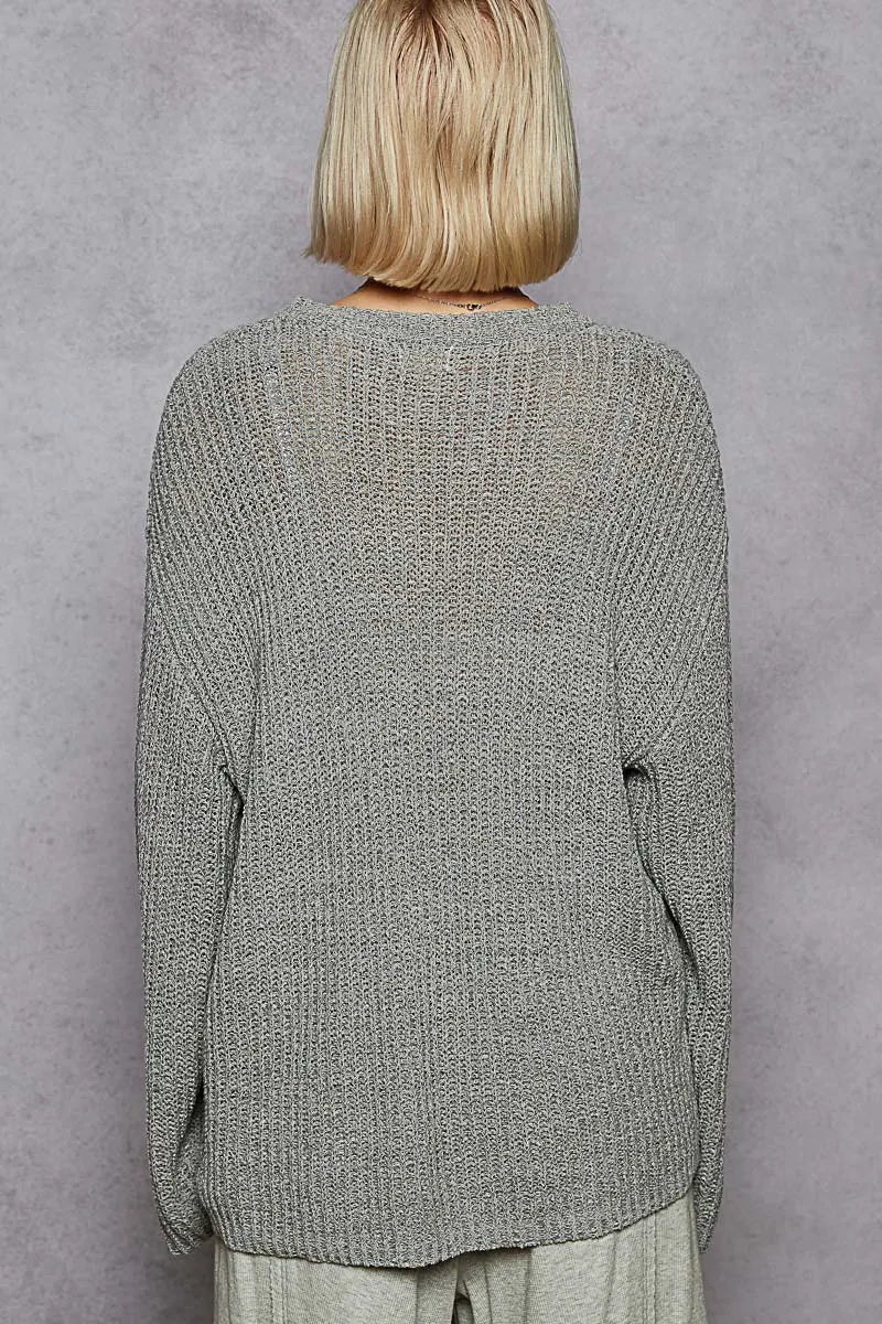 POL Oversized V-Neck Knit Top Tops