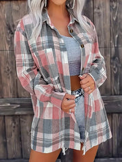 Pocketed Plaid Collared Neck Shacket | Shackets Daverri Fashions