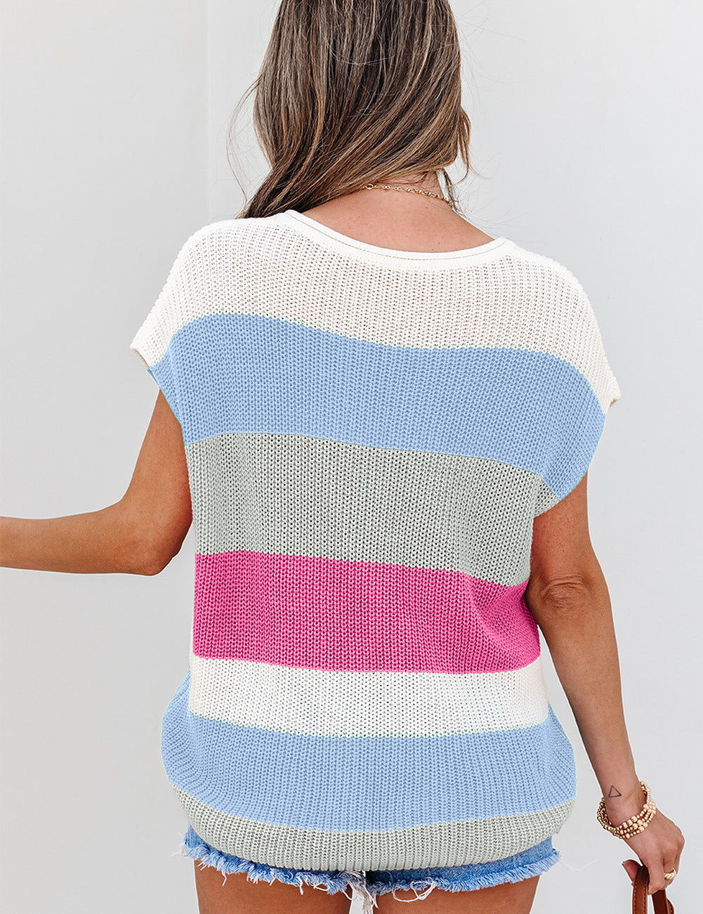 Color Block Notch V Neck Knit Sweater | Sweaters Daverri Fashions