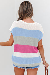 Color Block Notch V Neck Knit Sweater | Sweaters Daverri Fashions