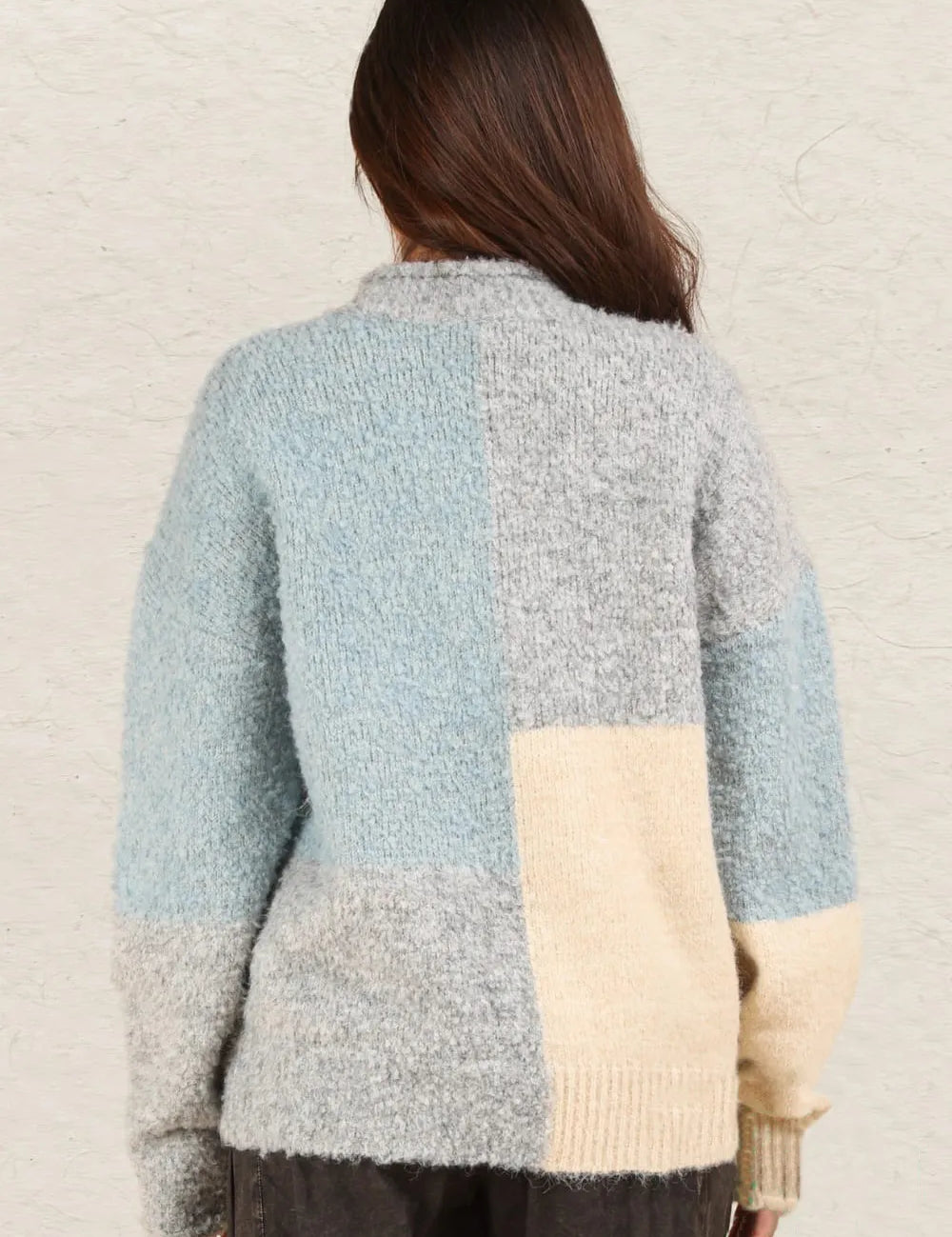VERY J Color Block Mock Neck Drop Shoulder Sweater Grey | Sweaters Daverri Fashions