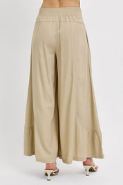 RISEN Shirring Detail Wide Leg Pants