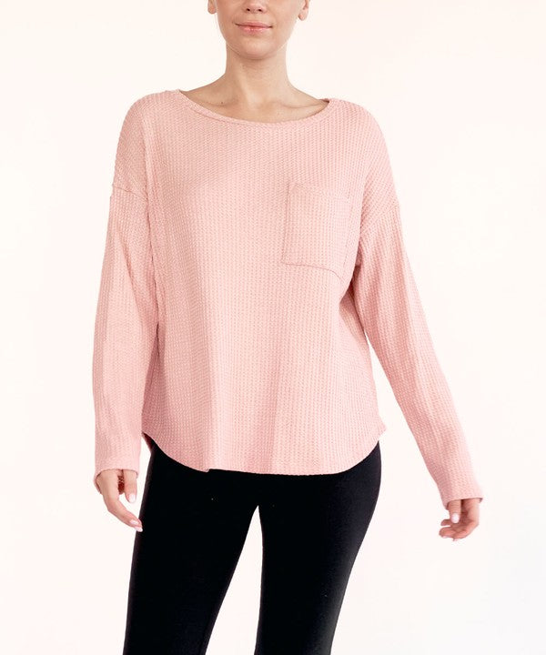 Bamboo Waffle Long Sleeve Oversized Pullover Top Tops