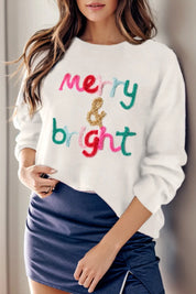 Graphic Round Neck Long Sleeve Sweater | Sweaters Daverri Fashions