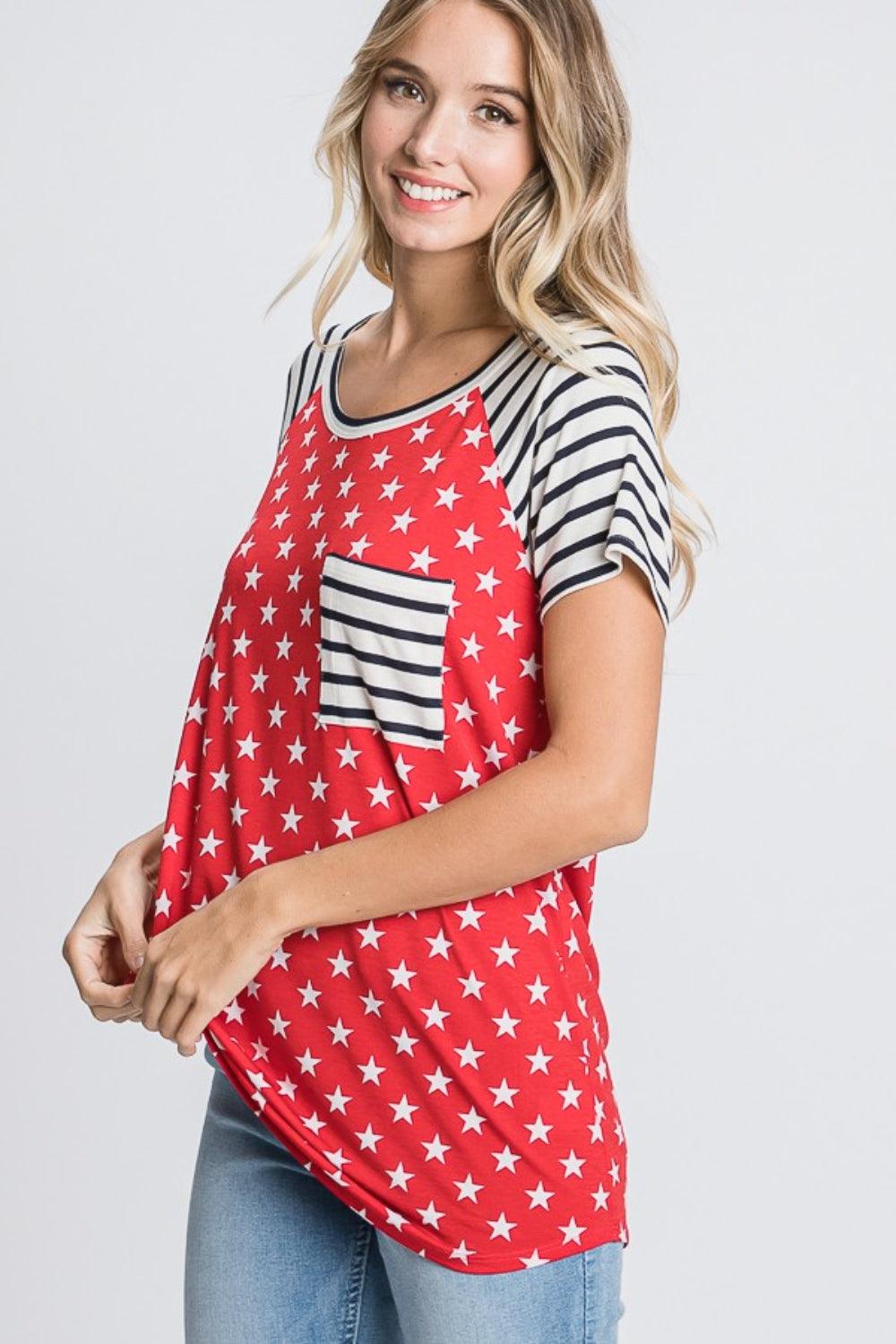 Heimish Full Size Star & Striped Round Neck Short Sleeve T-Shirt Plus Size T-Shirts