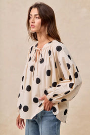 BiBi Polka Dot Exaggerated Balloon Sleeves Blouse | Tops Daverri Fashions