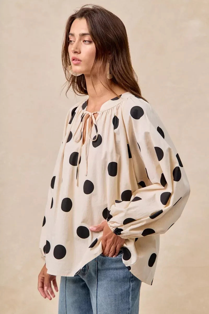 BiBi Polka Dot Exaggerated Balloon Sleeves Blouse - DAVERRI FASHIONS