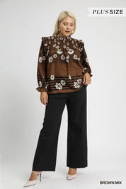 Umgee Full Size Mix Floral Smocked Ruffle Blouse Plus Size | Tops Daverri Fashions