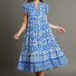 Umgee Full Size Two Tone Border Print Ruffle Cap Sleeve Midi Dress Plus Size Mid Dresses