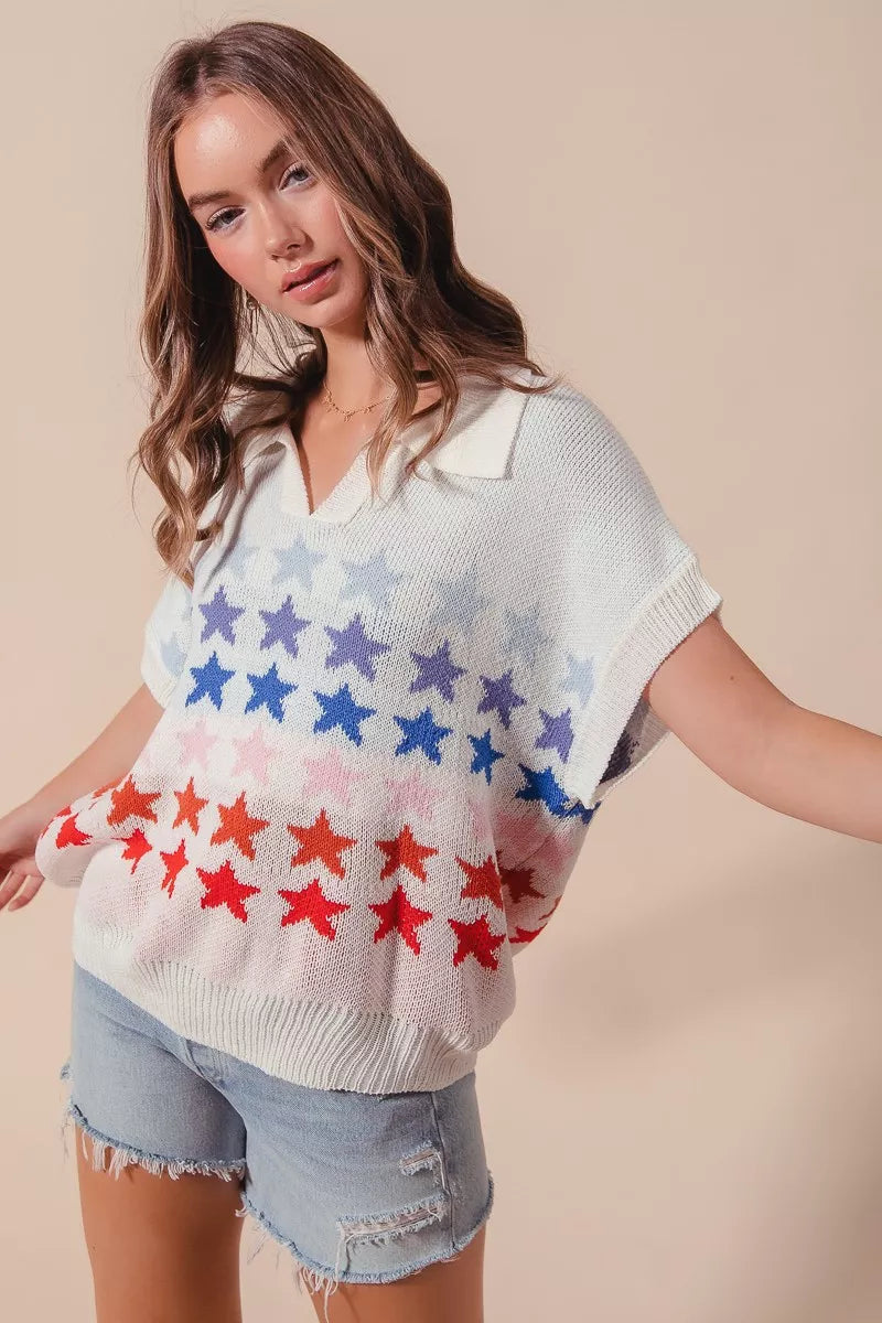 SO ME Fourth Of July Stars Loose Fit Knit Top | Sweaters Daverri Fashions