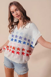 SO ME Fourth Of July Stars Loose Fit Knit Top | Sweaters Daverri Fashions