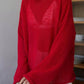 Vibrant red boat neck dropped shoulder sweater with sheer mesh chest panel