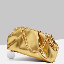 Ruched Shoulder Bag with Chain Strap - DAVERRI FASHIONS