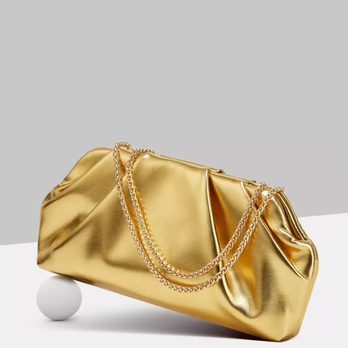 Ruched Shoulder Bag with Chain Strap - DAVERRI FASHIONS