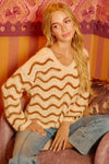BiBi Wavy Stripes V-Neck Cropped Sweater - DAVERRI FASHIONS