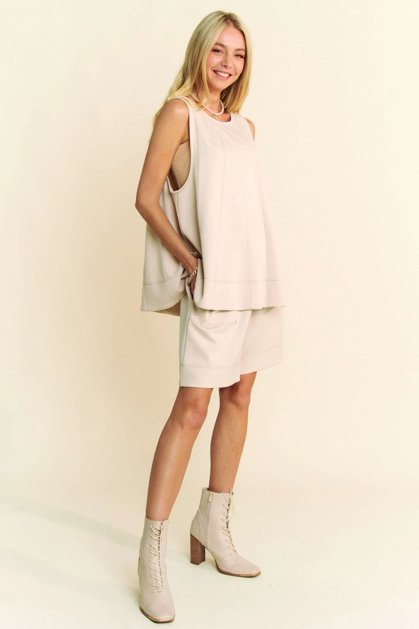 Davi & Dani Contrast Seam Top and Short Set Outfit Sets