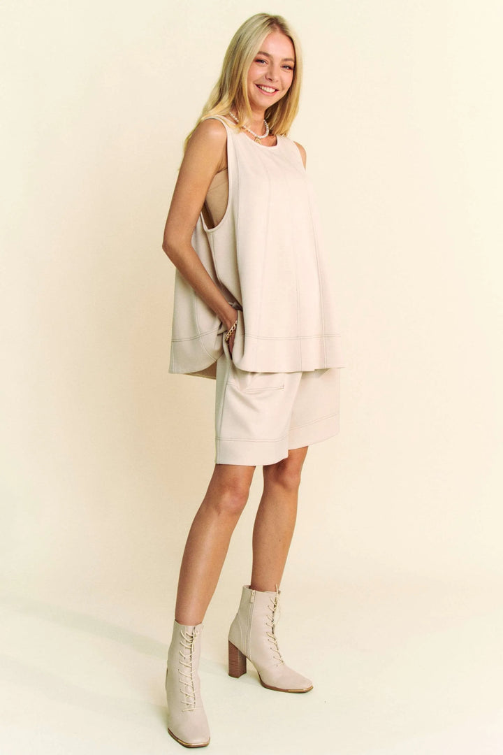 Davi & Dani Contrast Seam Top and Short Set Outfit Sets