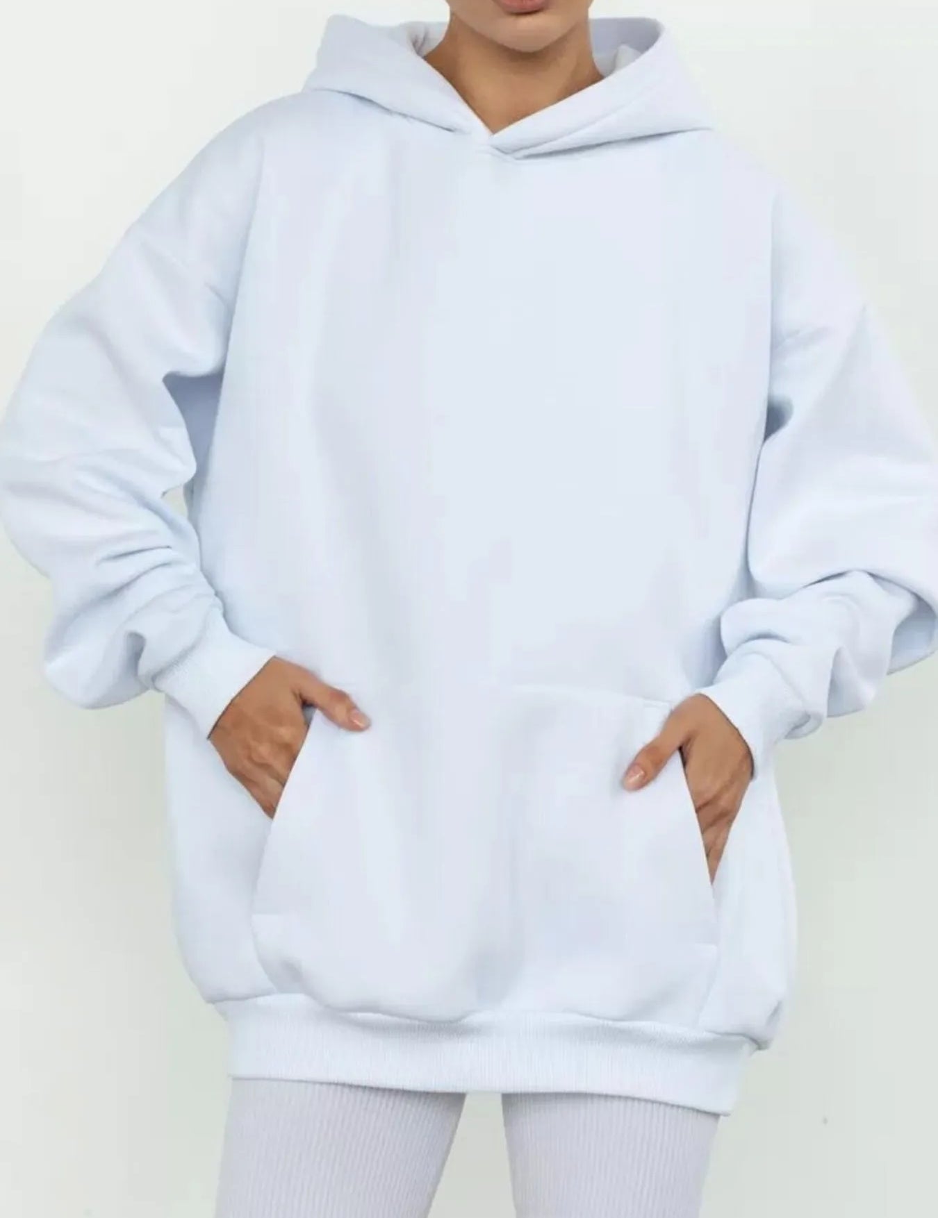 White Kangaroo Pocket Long Sleeve Hoodie | Hoodies Daverri Fashions