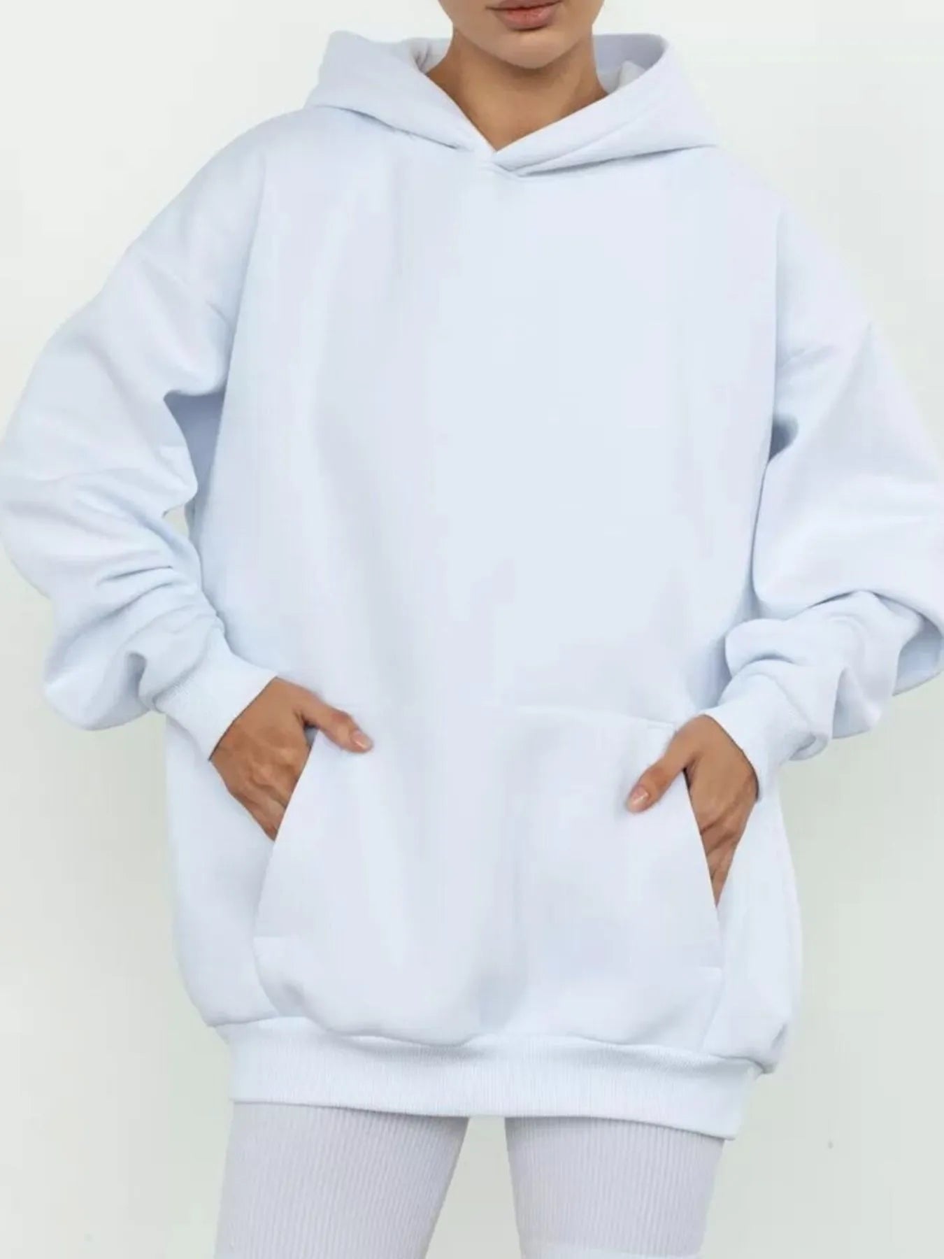 White Kangaroo Pocket Long Sleeve Hoodie | Hoodies Daverri Fashions