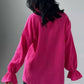 Vibrant fuchsia women’s collared flounce sleeve loose fit cotton shirt