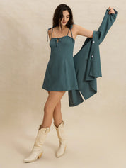 Tie Shoulder Mini Dress and Long Sleeve Top Set | Daverri Fashions