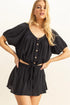 HYFVE Drawstring Hem Short Sleeve Top and Skort Set Black L Skort Sets