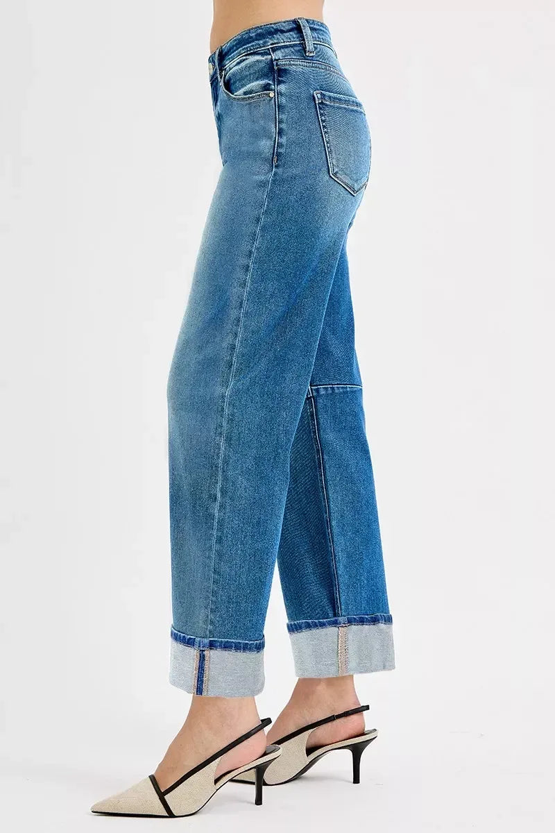 RISEN Slouchy Crop Barrel Cuffed Jeans - DAVERRI FASHIONS