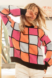 BiBi Multi Color Checker Pattern Sweater | Sweaters Daverri Fashions