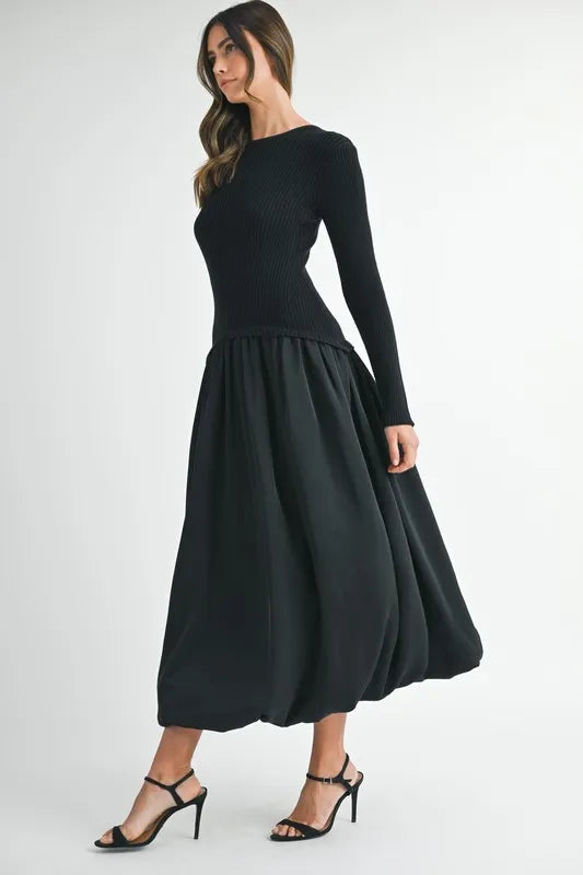 MABLE Ribbed Poplin Mix Midi Sweater Dress Midi Dresses