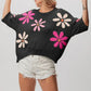 BiBi Floral Pattern Cropped Sweater Black - DAVERRI FASHIONS