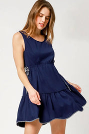 Umgee Frill Drawstring Waist Round Neck Mini Tank Dress | Mini Dresses Daverri Fashions