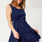 Umgee Frill Drawstring Waist Round Neck Mini Tank Dress Mini Dresses